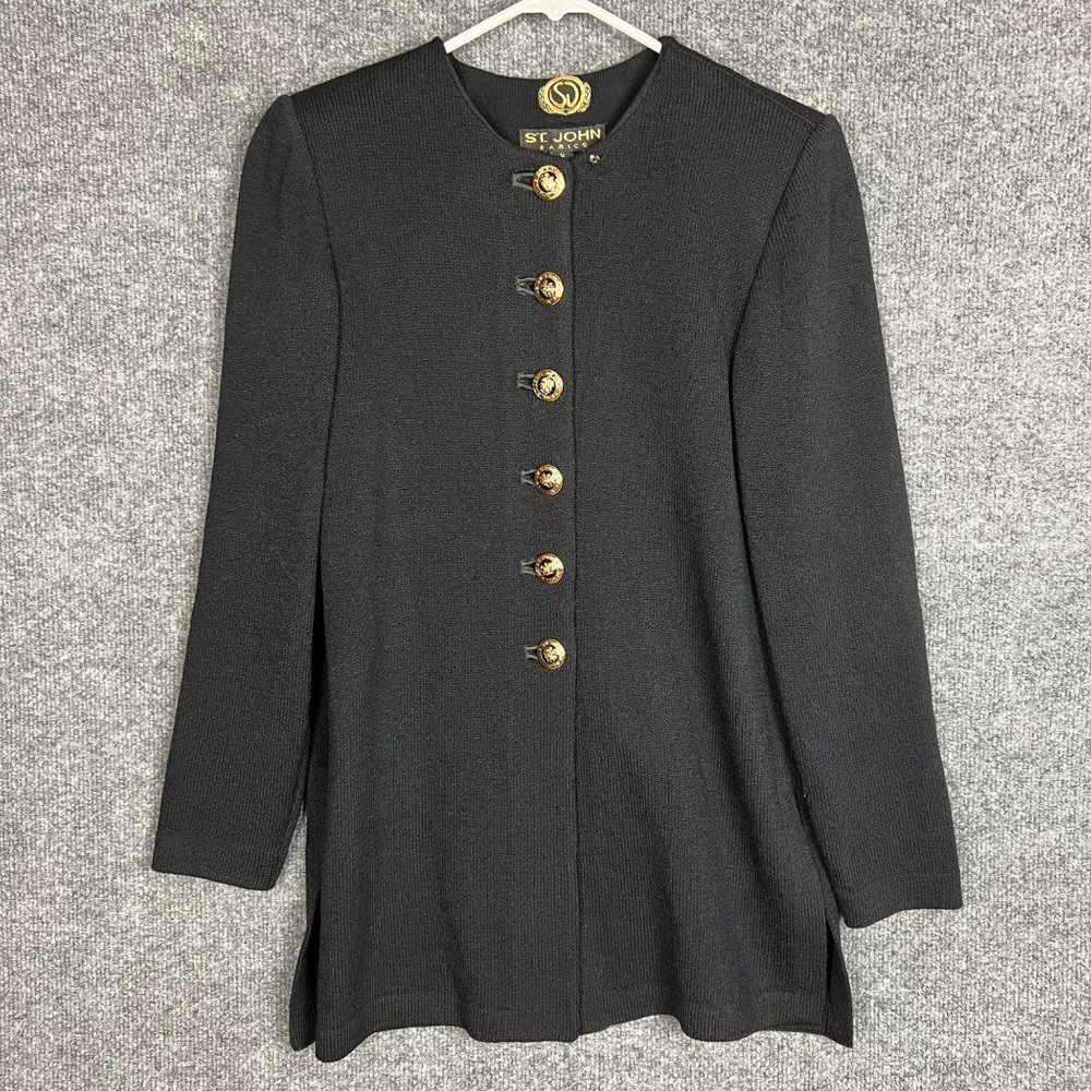 Vintage St.John Basic Knit Women's Shoulders Pad Cardigan Jacket Sz S/P USA MADE